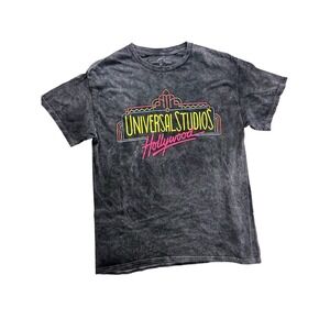 Universal Studios Hollywood Mens Graphic T-Shirt Charcoal Mineral Wash Neon L